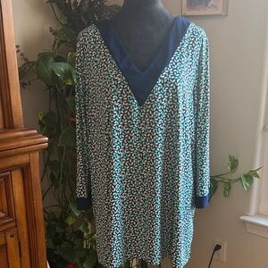 Leota Blue and White Leaf Print blouse